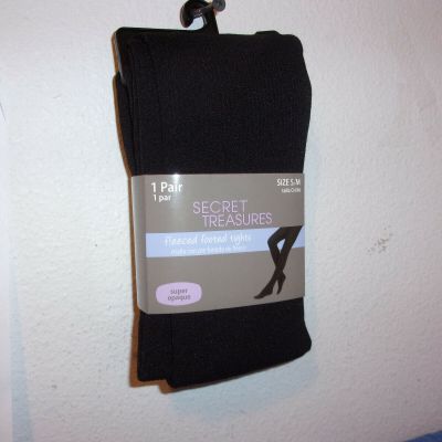 NEW SECRET TREASURES  LADY'S  FLEECE FOOTED RIB SUPER OPAQUE TIGHTS in  BLACK